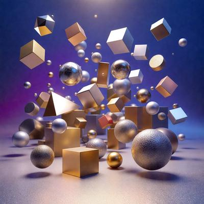 The primary subject of the image is a collection of gold and silver balls, which are scattered throughout the scene. The setting is a blue background, which adds a contrasting color to the scene. The visual style appears to be a digital art or illustration, as the balls are arranged in a visually appealing manner. The dominant colors are gold and silver, giving the scene a warm and shiny atmosphere.